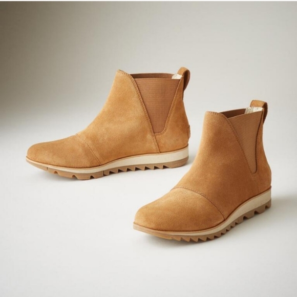 Sorel Suede Harlow Chelsea Boot Waterproof Ankle Boot Brown Tan Leather Booties - Picture 3 of 9